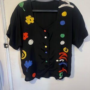 VINTAGE 90s German Art Teacher Splatter Shirt | Tomato Back | Unisex S/M